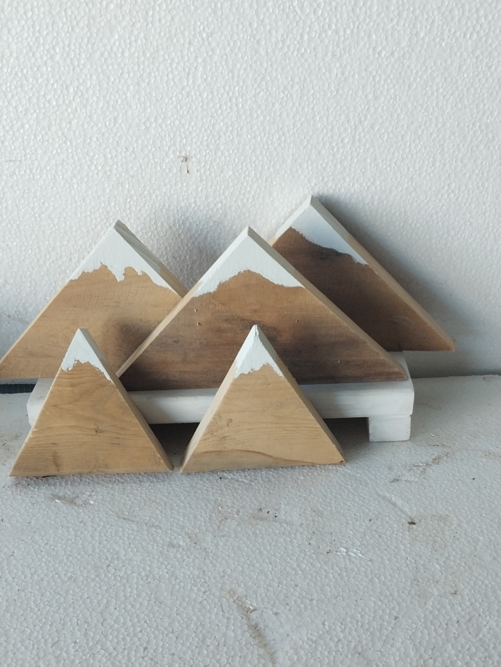 Handcrafted Wooden Mountain Wall Décor - Natural Wood & White